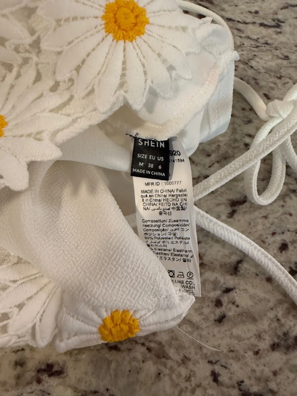 SHEIN Daisy Lace Tie Strap Crop Top White Yellow Floral Size M - Picture 5 of 5